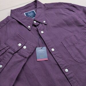 NEW Charles Tyrwhitt Washed Oxford Shirt Mens Large Slim Fit Purple Button Down